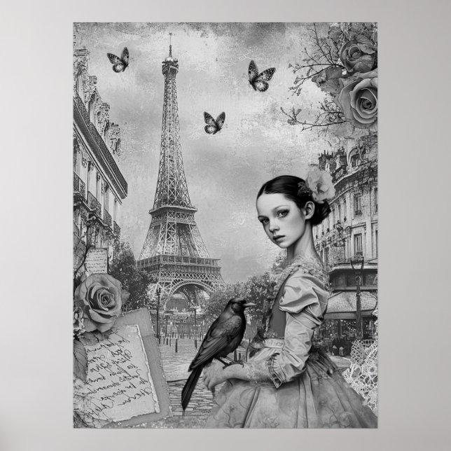 Elegantes monochromatisches Viktorianisches Goth G Poster (Vorne)