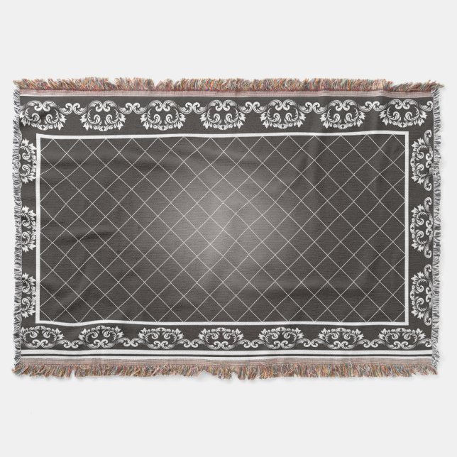Elegantes Monochrome Damask-Knöchelblanket Decke (Vorderseite)