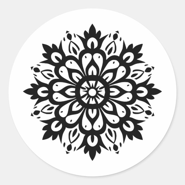 Elegantes Monochrome Mandala Design Runder Aufkleber (Vorderseite)
