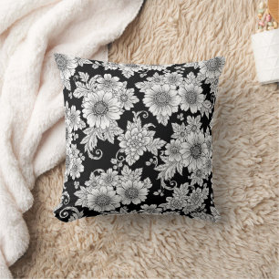 Elegantes monochromes Blumenluxus-Muster (2) Kissen