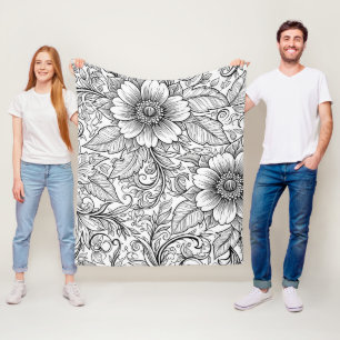 Elegantes monochromes Blumenluxus-Muster (3) Fleecedecke