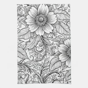 Elegantes monochromes Blumenluxus-Muster (3) Geschirrtuch