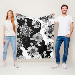 Elegantes monochromes Blumenluxus-Muster (4) Fleecedecke
