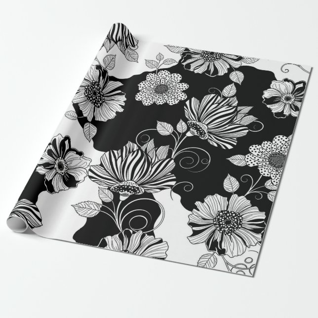 Elegantes monochromes Blumenluxus-Muster (4) Geschenkpapier (Ungerollt)