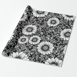 Elegantes monochromes Blumenluxus-Muster (5) Geschenkpapier