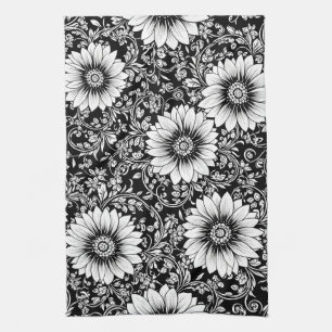 Elegantes monochromes Blumenluxus-Muster (5) Geschirrtuch