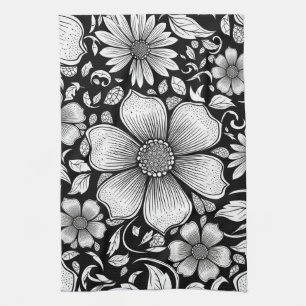 Elegantes monochromes Blumenluxus-Muster (6) Geschirrtuch