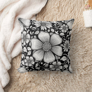 Elegantes monochromes Blumenluxus-Muster (6) Kissen