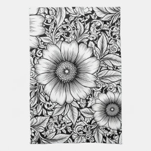 Elegantes monochromes Blumenluxus-Muster (7) Geschirrtuch