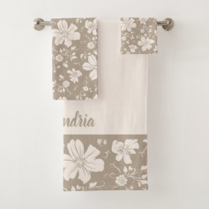 elegantes monochromes Blumenmuster taupe Badhandtuch Set