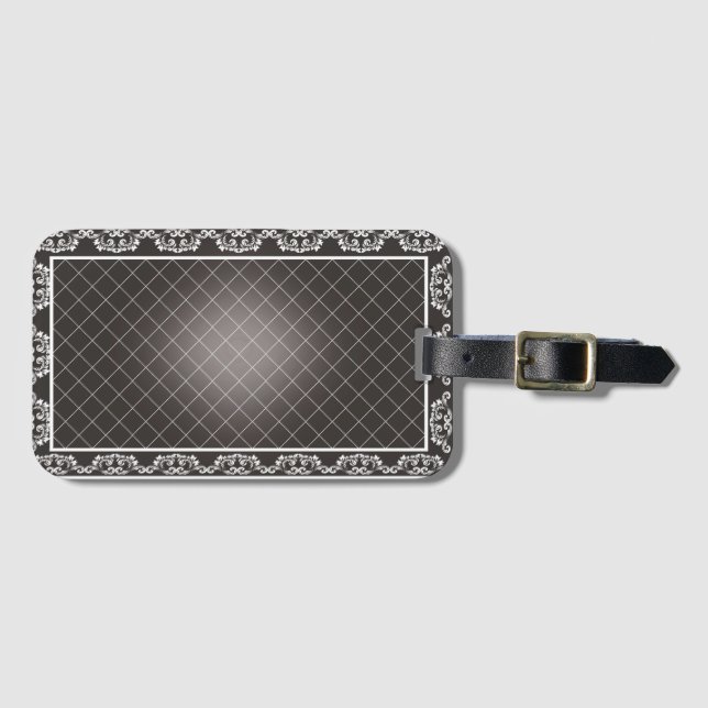 Elegantes, monochromes Damask Badetuch Gepäckanhänger (Vorderseite (Horizontal))