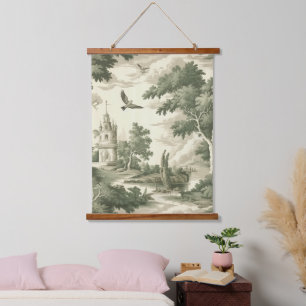 Elegantes monochromes Toile - Dorf & Ballon Wandteppich Mit Holzrahmen