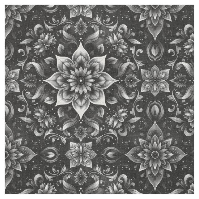 Elegantes monochromes Verziertes Blumengewebe Stoff (Nahaufnahme)