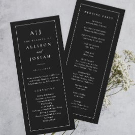 Elegantes Monogram Black and White Wedding Program Einladung
