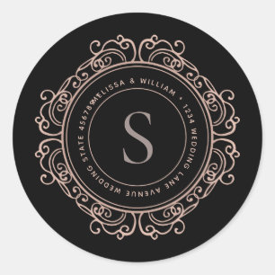 Elegantes Monogram Black Copper Blush-Address-Sieg Runder Aufkleber