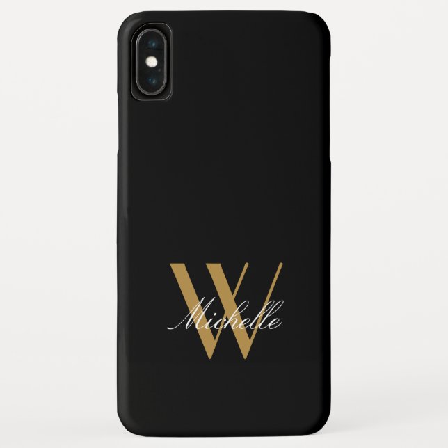 Elegantes Monogram Black Gold Einfache Namensschri Case-Mate iPhone Hülle (Rückseite)