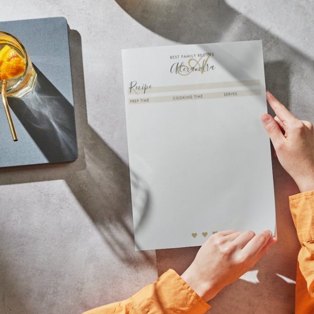 Elegantes Monogram Black Gold Einfaches Rezept No Notizblock (Von Creator hochgeladen)