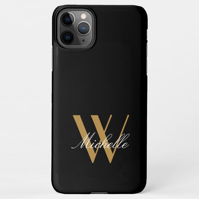 Elegantes Monogram Black Gold Name Script iPhone Hülle (Rückseite)