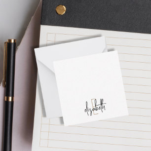 Elegantes Monogram Black Gold Script Mitteilungskarte