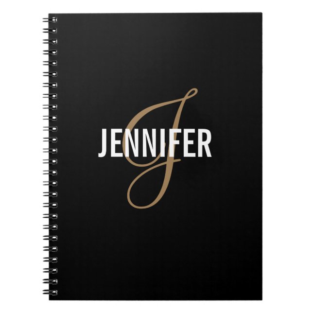Elegantes Monogram Black Gold Script Notebook Notizblock (Vorderseite)