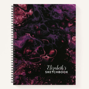 Elegantes Monogram Black Lila Marble Sketchbook Notizbuch