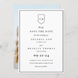 Elegantes Monogram Black Wappen Foto Save the Date