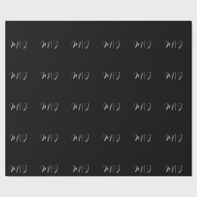 Elegantes Monogram Black Wedding Wrapping Paper Geschenkpapier (Saum)