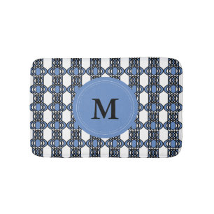 Elegantes Monogram Blue Abstrakt Scarab Muster Badematte