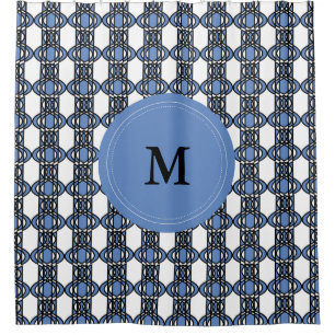 Elegantes Monogram Blue Abstrakt Scarab Muster Duschvorhang