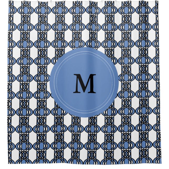 Elegantes Monogram Blue Abstrakt Scarab Muster Duschvorhang (Vorderseite)