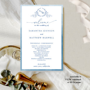 Elegantes Monogram Blue Wedding Programm