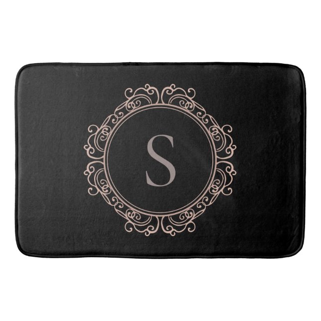 Elegantes Monogram Blush Black Badematte (Vorderseite)