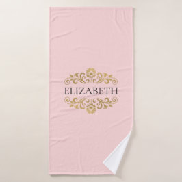 Elegantes Monogram Blush Pink Gold Badetuch Badehandtuch