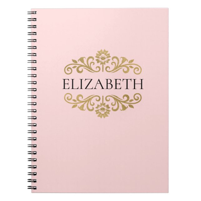 Elegantes Monogram Blush Pink Gold Notebook Notizblock (Vorderseite)