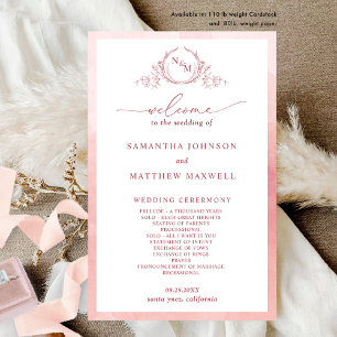 Elegantes Monogram Blush Pink-Hochzeitsprogramm
