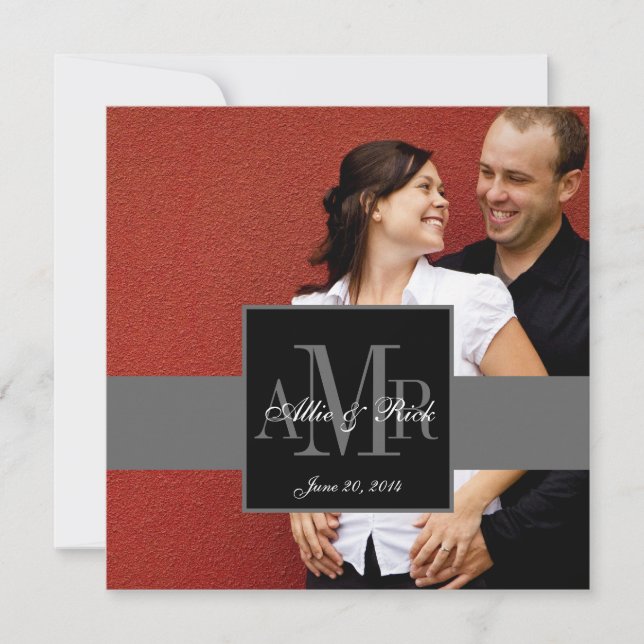 Elegantes Monogram Couple Foto Hochzeit Einladung (Vorderseite)