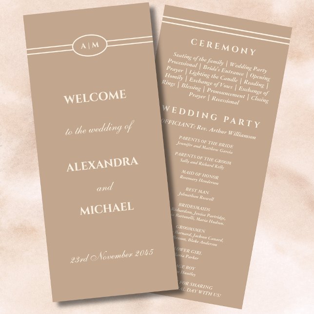 Elegantes Monogram Cream Taupe Hochzeitsprogramm Programm (Von Creator hochgeladen)