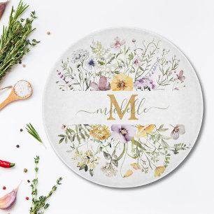 Elegantes Monogram Farbenfrohes Wildblumengarten-B Schneidebrett