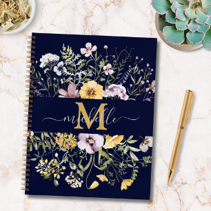 Elegantes Monogram Farbiges Wildblumen-To-Do-Liste Notizbuch