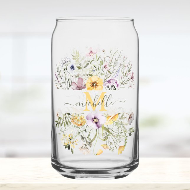 Elegantes Monogram Farbiges Wildblumengarten-Blume Dosenglas (In situ)