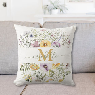 Elegantes Monogram Farbiges Wildblumengarten-Blume Kissen