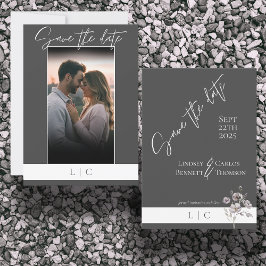 Elegantes Monogram Foto Caligraphy Dunkelgrau Save The Date