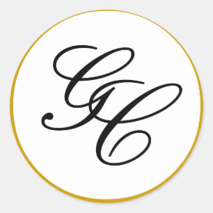 Elegantes Monogram Gold & Black Wedding Siegel Runder Aufkleber