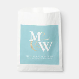 Elegantes Monogram Gold Sea Glass Aquamarin White Geschenktütchen