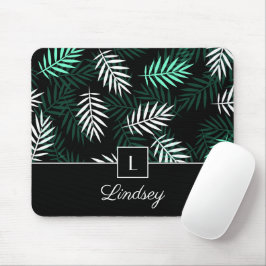 Elegantes Monogram Green Blätter Botanisches Muste Mousepad