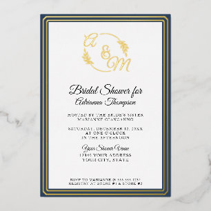 Elegantes Monogram Green Gold Brautparty Folieneinladung