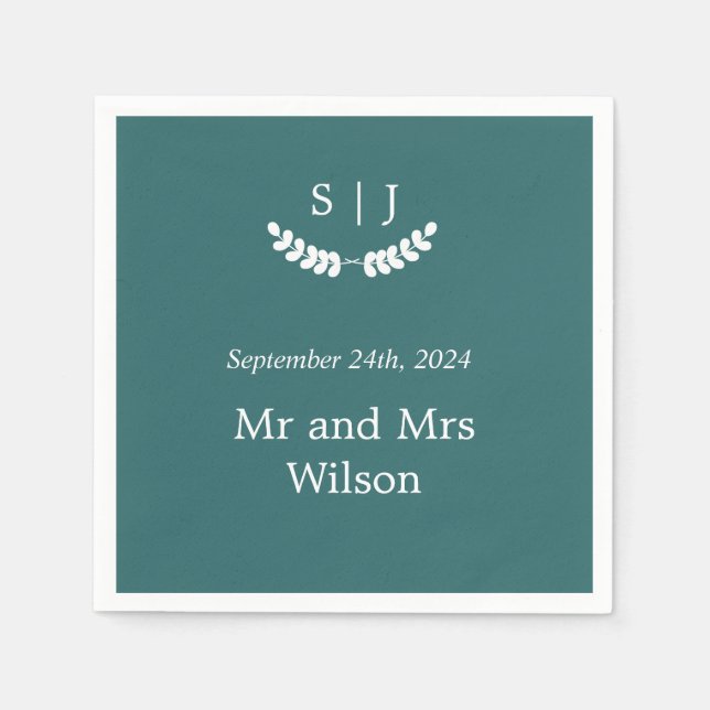 Elegantes Monogram Green Jewel Tone Dinner Serviette (Vorderseite)