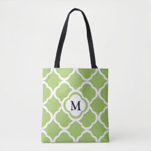 Elegantes Monogram Green Quatrefoil Muster