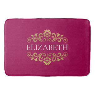 Elegantes Monogram Hot Pink Gold Badematte