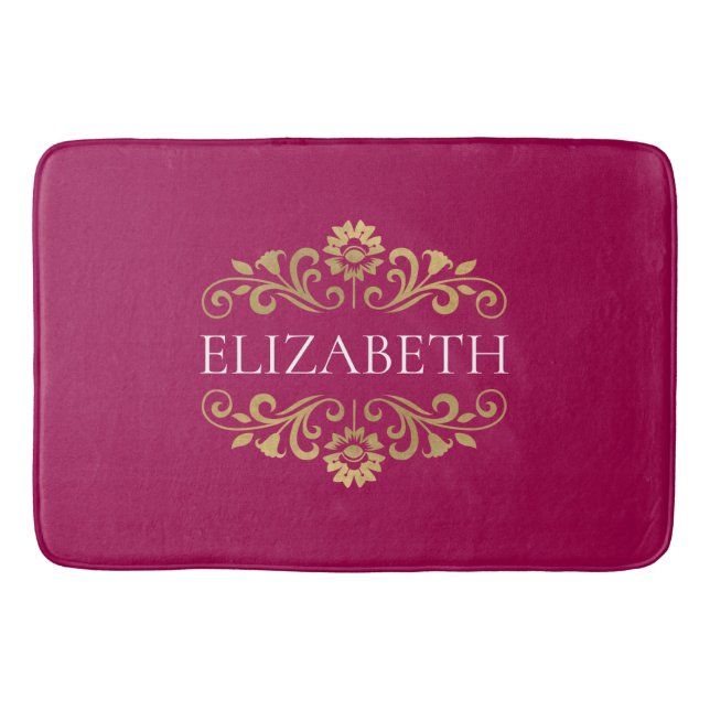 Elegantes Monogram Hot Pink Gold Badematte (Vorderseite)